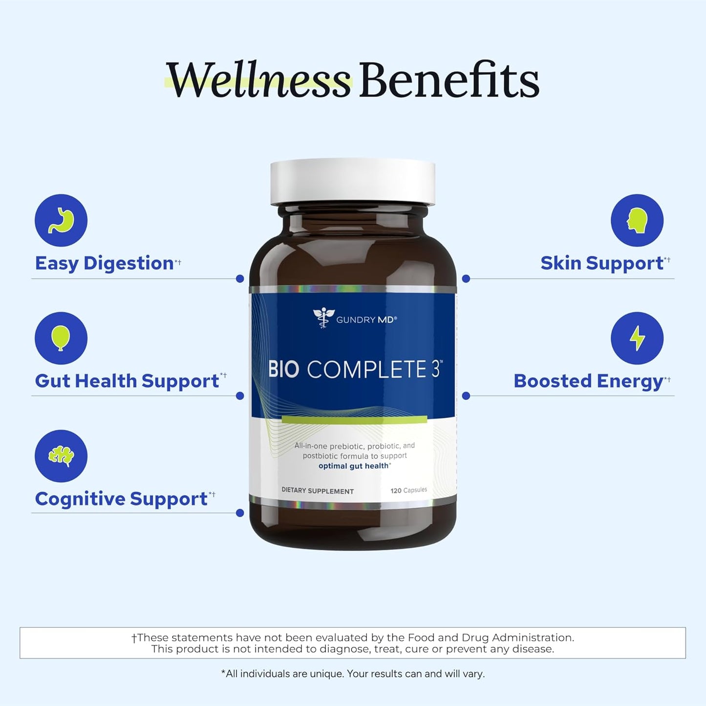 Gundry MD® Bio Complete 3, 3-in-1 Probiotics for Gut Health, Probiotic Supplements for Digestion, Supplement Supporting Bloating, Gas, Food Cravings, Energy Levels, Skin, and Focus, 30 Day Supply