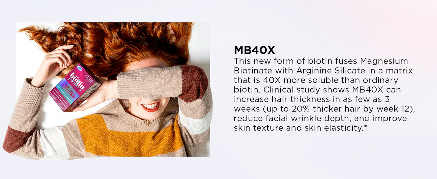 Purity Products MyBiotin ProClinical – Thicker Hair Starting in 3 Weeks & Fights Wrinkles - MB40X Patented Biotin Matrix w/Astaxanthin - 40X More Soluble vs Ordinary Biotin 30 Veg Cap