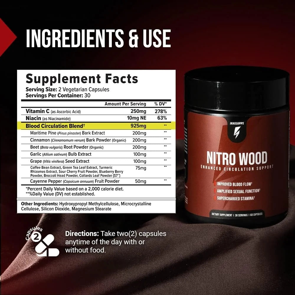 Nitro Wood Enhanced Circulation, Reduced Swelling & Stamina Support | 60 Capsules
