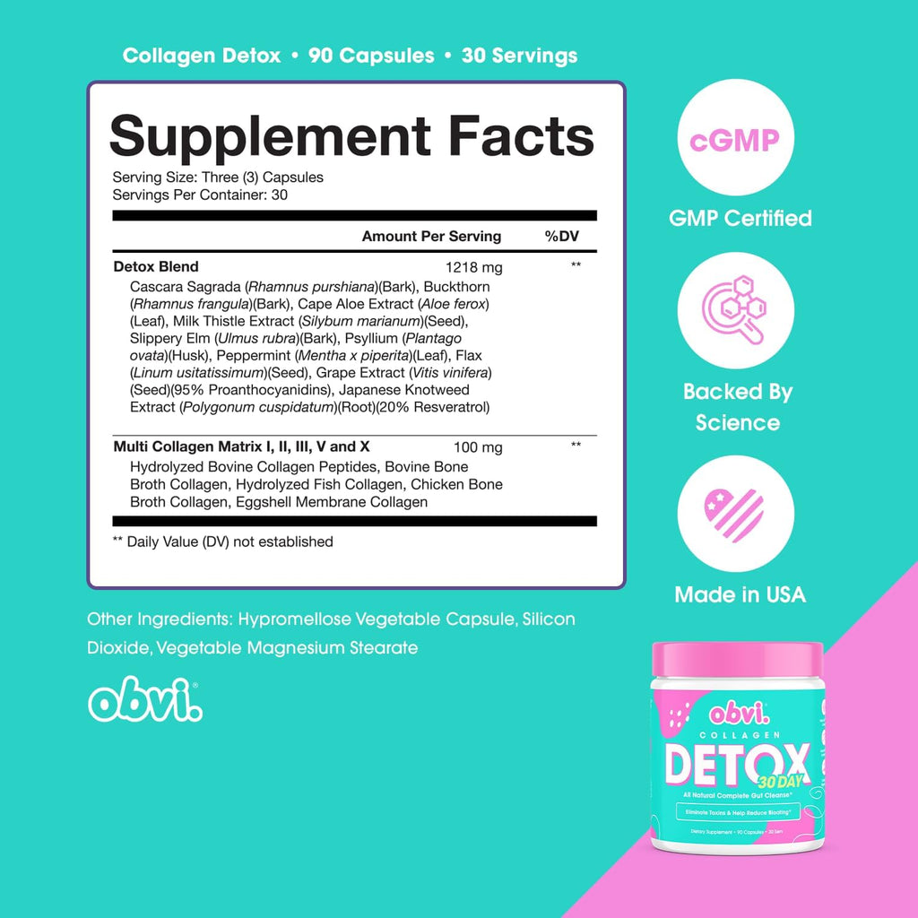 Obvi Detox Colon Cleanse Supplement | Promotes Digestive and Gut Health, Bloating Relief, Helps Remove Toxins | Immune Support with Milk Thistle, Psyllium Husk, Senna Leaf | 30 Servings