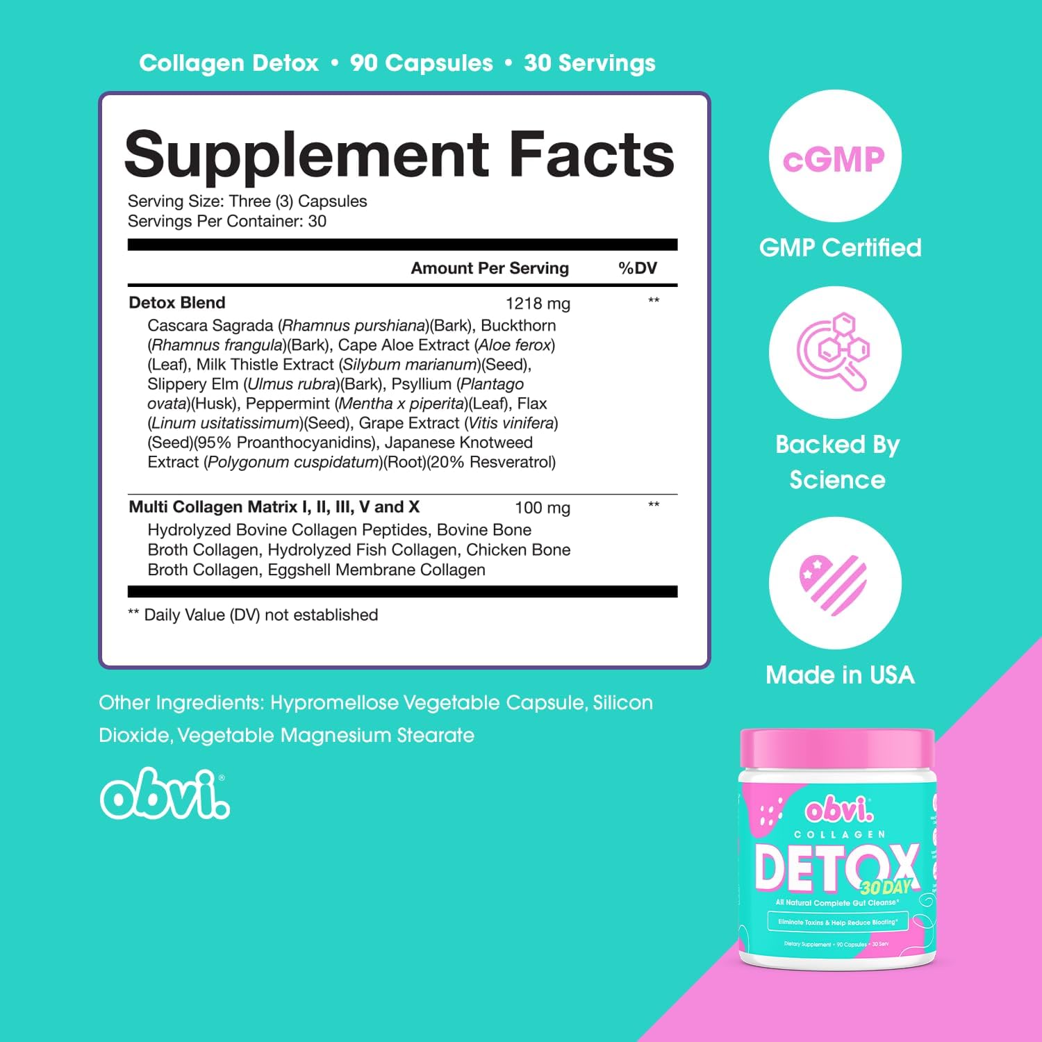 Obvi Detox Colon Cleanse Supplement | Promotes Digestive and Gut Health, Bloating Relief, Helps Remove Toxins | Immune Support with Milk Thistle, Psyllium Husk, Senna Leaf | 30 Servings