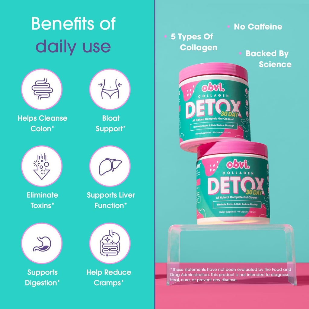 Obvi Detox Colon Cleanse Supplement | Promotes Digestive and Gut Health, Bloating Relief, Helps Remove Toxins | Immune Support with Milk Thistle, Psyllium Husk, Senna Leaf | 30 Servings