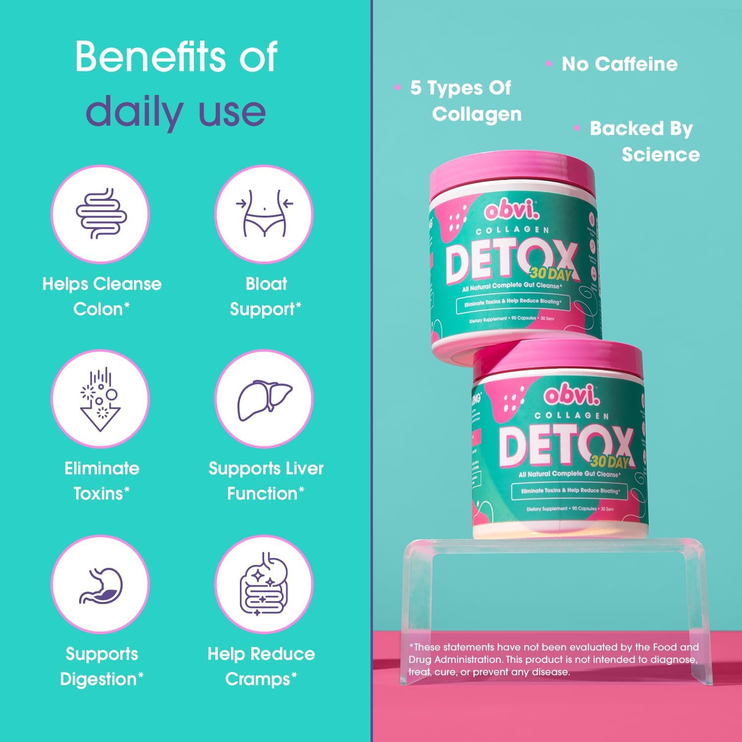 Obvi Detox Colon Cleanse Supplement | Promotes Digestive and Gut Health, Bloating Relief, Helps Remove Toxins | Immune Support with Milk Thistle, Psyllium Husk, Senna Leaf | 30 Servings