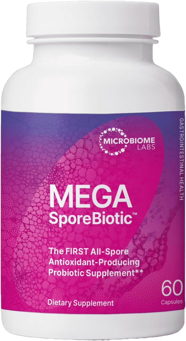 Microbiome Labs MegaSporeBiotic Probiotics for Women & Men - Spore Based Probiotics for Digestive Health - Shelf Stable & Travel-Friendly (60 Capsules)