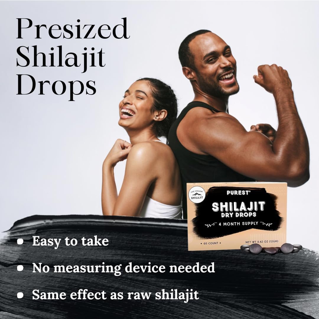 Pure Himalayan Shilajit Dry Drops, 100% Pure Natural Shilajit, Grade A, Max Potency 85+ Clean Trace Minerals & Fulvic Acid for Energy, Metabolism & Immune Support Supplement for Men & Women (120 tabs)