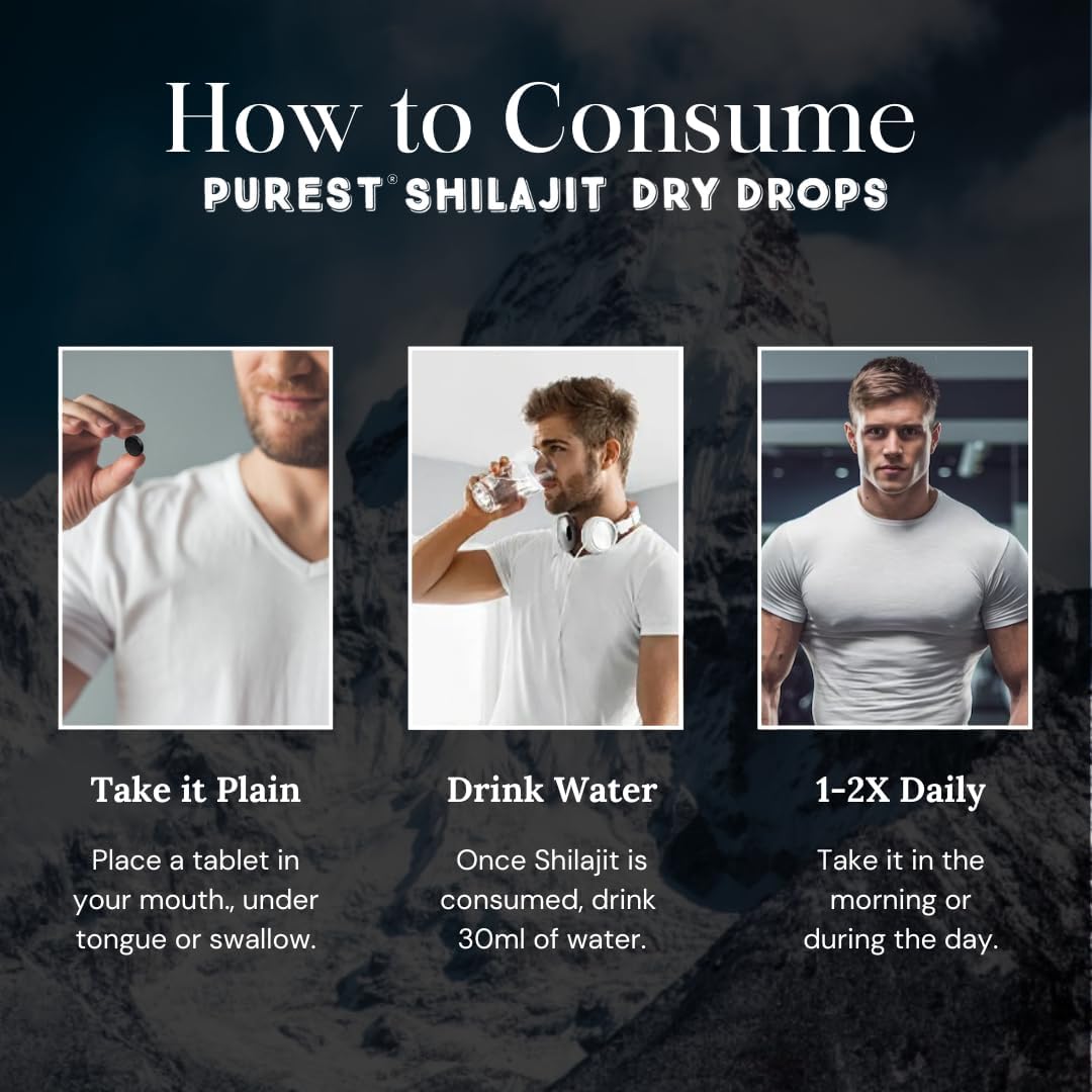Pure Himalayan Shilajit Dry Drops, 100% Pure Natural Shilajit, Grade A, Max Potency 85+ Clean Trace Minerals & Fulvic Acid for Energy, Metabolism & Immune Support Supplement for Men & Women (120 tabs)
