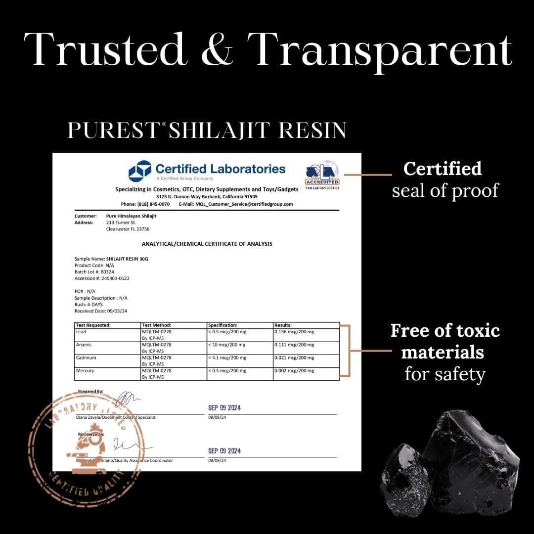 Pure Himalayan Shilajit, High Nutritional Potency, Grade A Shilajit Resin with 85+ Plant-Derived Trace Minerals and Fulvic Acid, Energy & Immune Suport for Men and Women, 3rd Party US Lab Tested (30g)