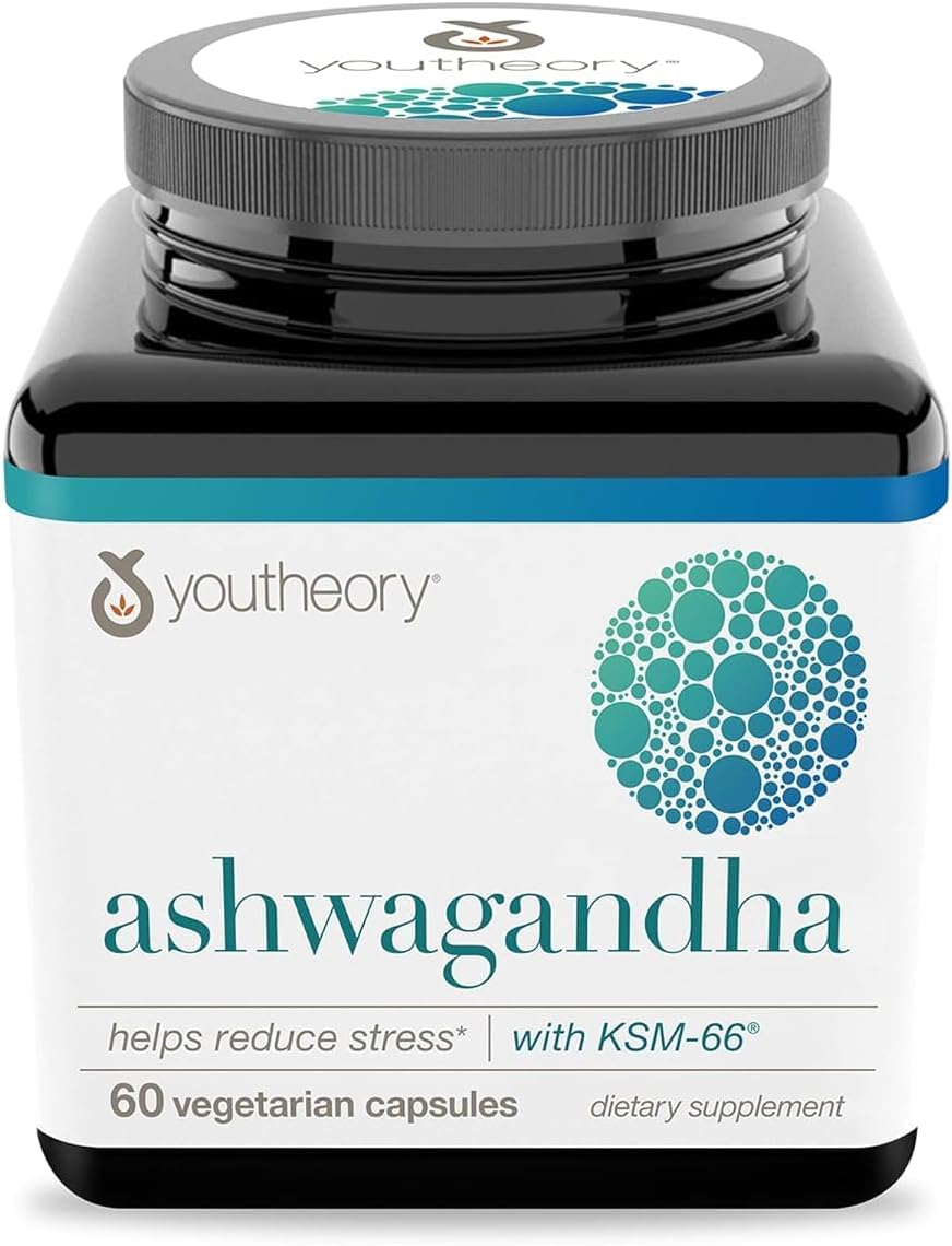 Youtheory Ashwagandha - 1,000 mg - Stress Support Supplement - Cortisol Support Supplement - Gluten, Dairy & Soy Free - 60 Vegetarian Capsules