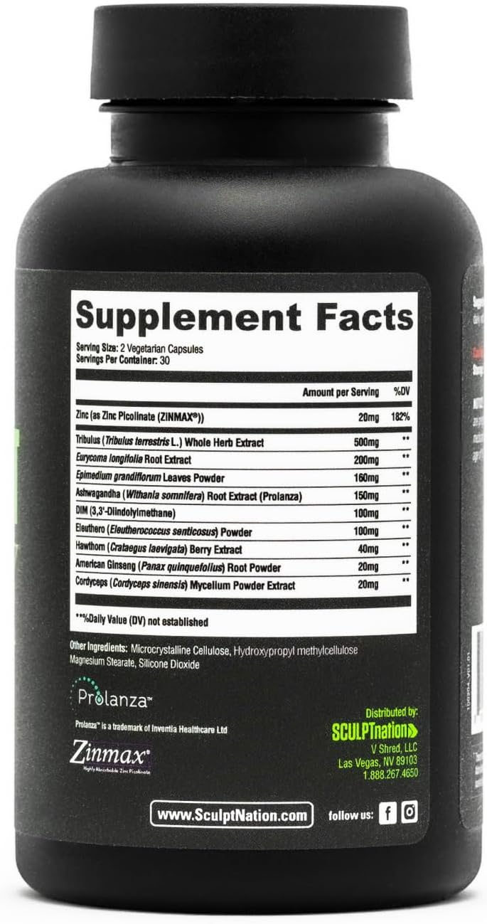 Sculpt Nation by V Shred Test Boost Max - Testosterone Supplement for Men - Tribulus Terrestris for Men - Natural Energy, Stamina, and Strength Booster - 60 Gluten Free Capsules