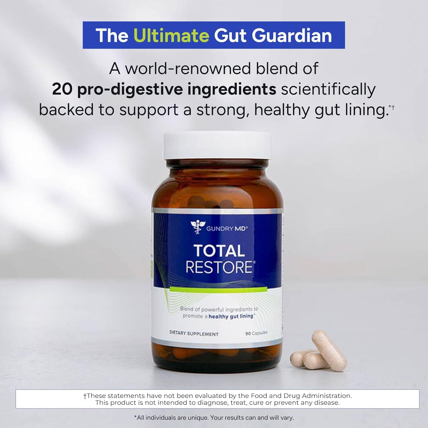 Gundry MD Total Restore Gut Lining Support, Digestive Supplement for Gastrointestinal Wellness, Gut Health Supplement, Gut Health for Women and Men, 90 Capsules (1)