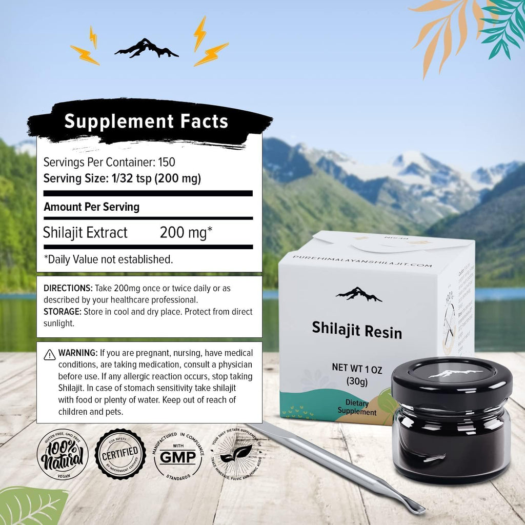 Pure Himalayan Shilajit, High Nutritional Potency, Grade A Shilajit Resin with 85+ Plant-Derived Trace Minerals and Fulvic Acid, Energy & Immune Suport for Men and Women, 3rd Party US Lab Tested (30g)