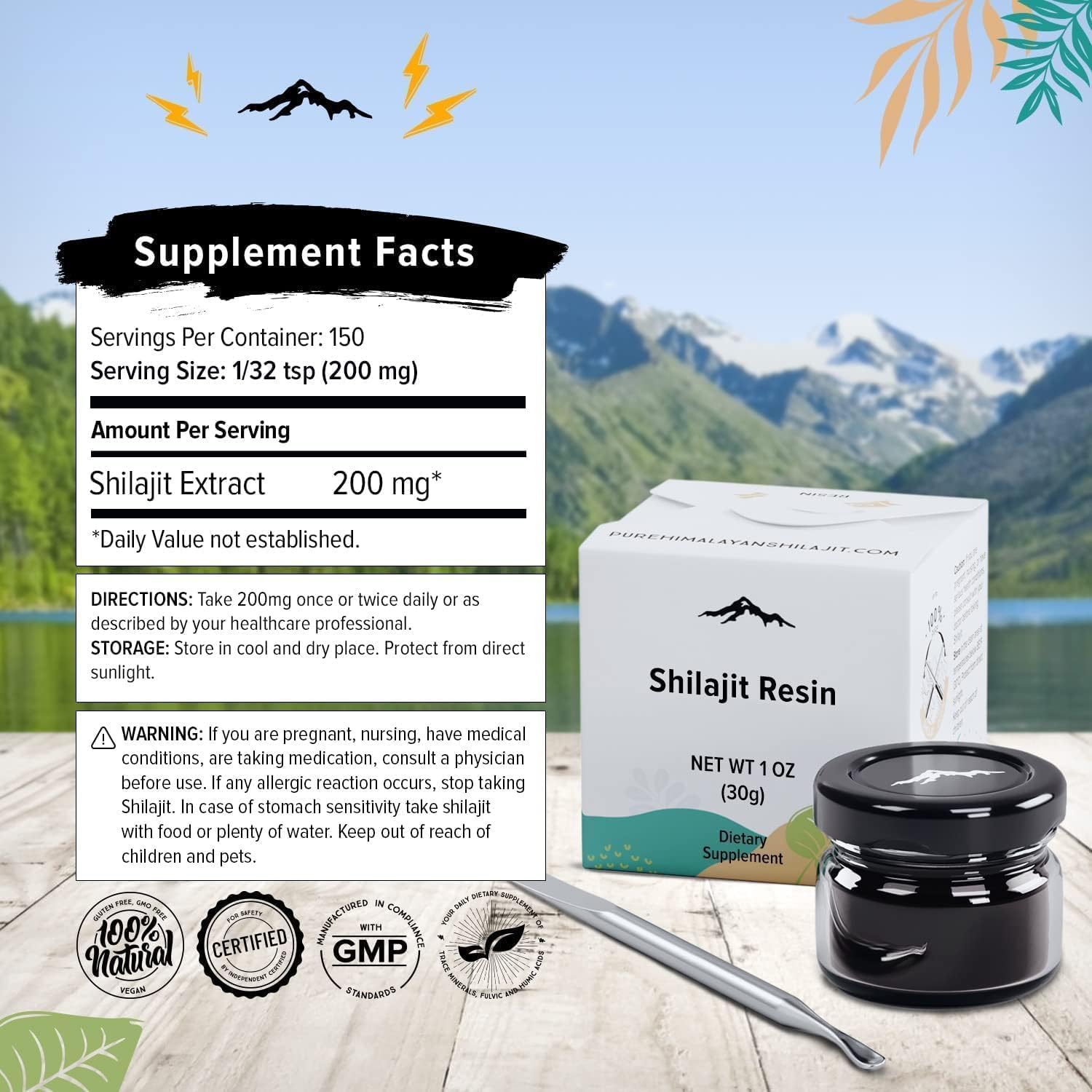 Pure Himalayan Shilajit, High Nutritional Potency, Grade A Shilajit Resin with 85+ Plant-Derived Trace Minerals and Fulvic Acid, Energy & Immune Suport for Men and Women, 3rd Party US Lab Tested (30g)