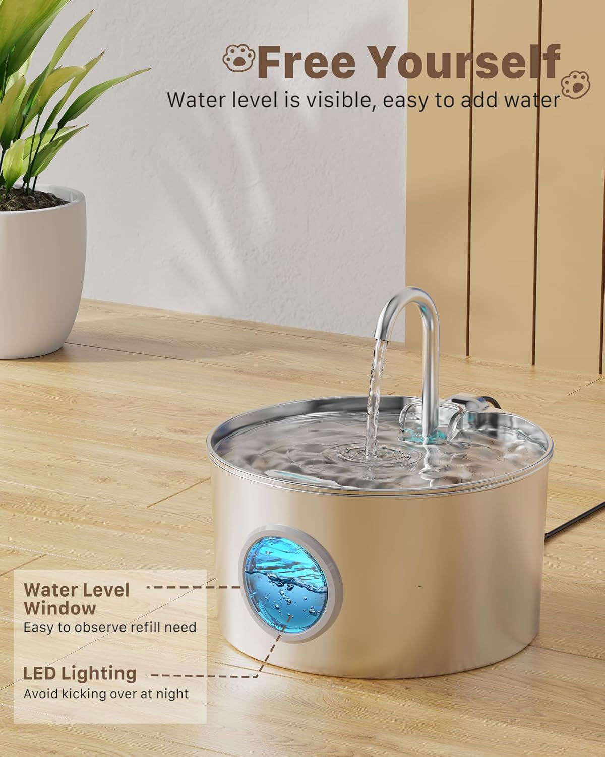 Cat Water Fountain Stainless Steel: 74oz/2.2L Cat Fountain for Drinking - Pet Water Fountain for Cats Inside - Quiet Cats Water Bowl Dispenser - Kitty Drinking Fountains - for Pets& Small Animals