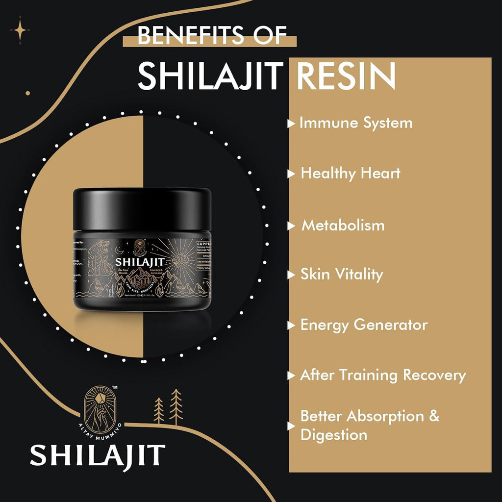 Shilajit Resin with Fulvic Acid & Trace Minerals, Original Siberian Shilajit Pure with 85+ Humic Acid Supplement Gel for Energy & Immune System - 100 Serving / 50g