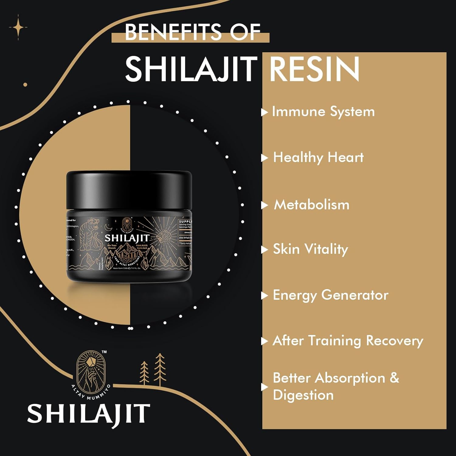Shilajit Resin with Fulvic Acid & Trace Minerals, Original Siberian Shilajit Pure with 85+ Humic Acid Supplement Gel for Energy & Immune System - 100 Serving / 50g