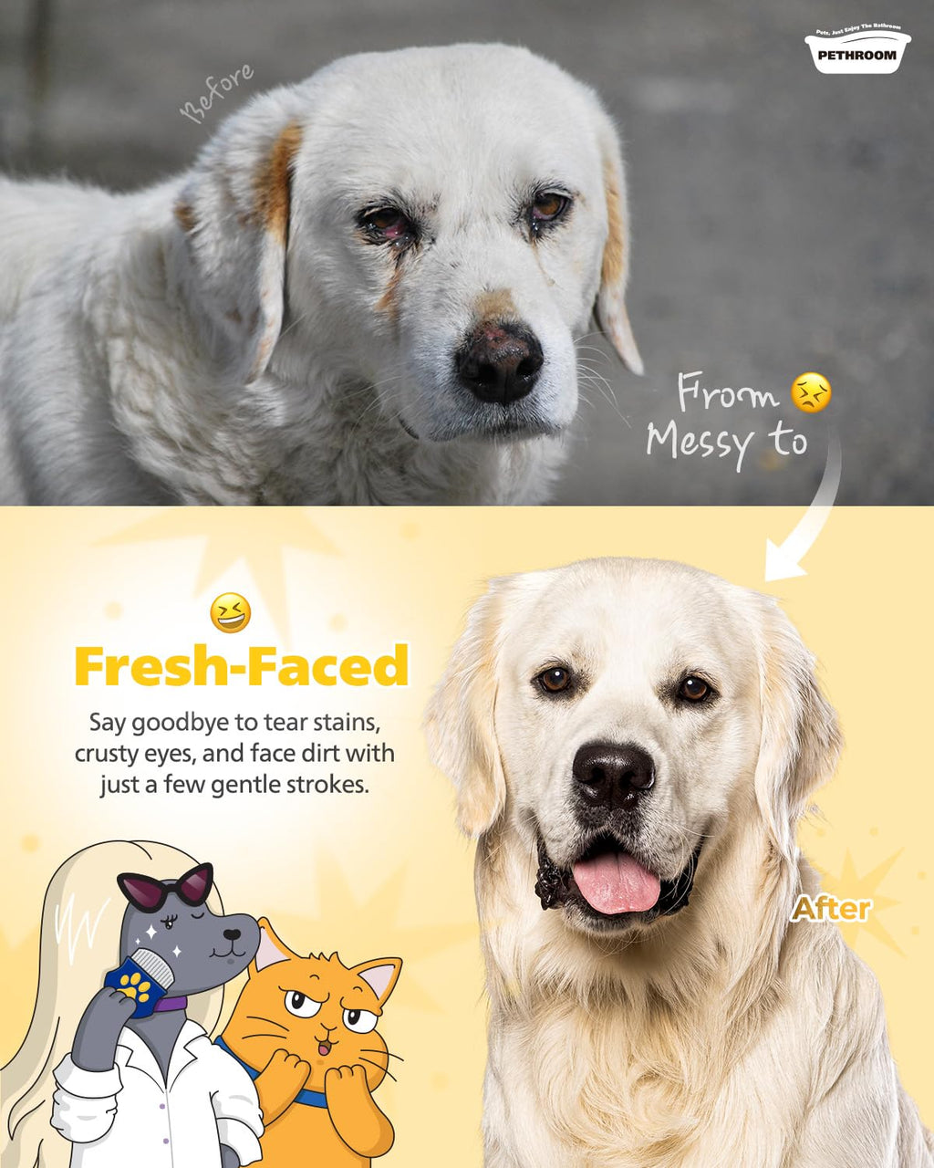 [PETHROOM] Professional Eye Comb for Pets | Stainless Steel Tear Stain Remover for Cats & Dogs | Gentle Round-Head Grooming Tool | Compact & Portable for Eye Gunk Removal