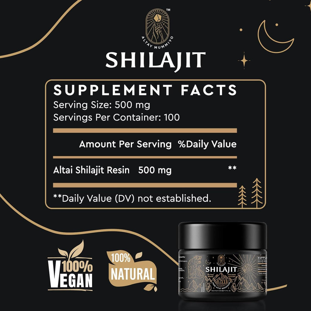 Shilajit Resin with Fulvic Acid & Trace Minerals, Original Siberian Shilajit Pure with 85+ Humic Acid Supplement Gel for Energy & Immune System - 100 Serving / 50g