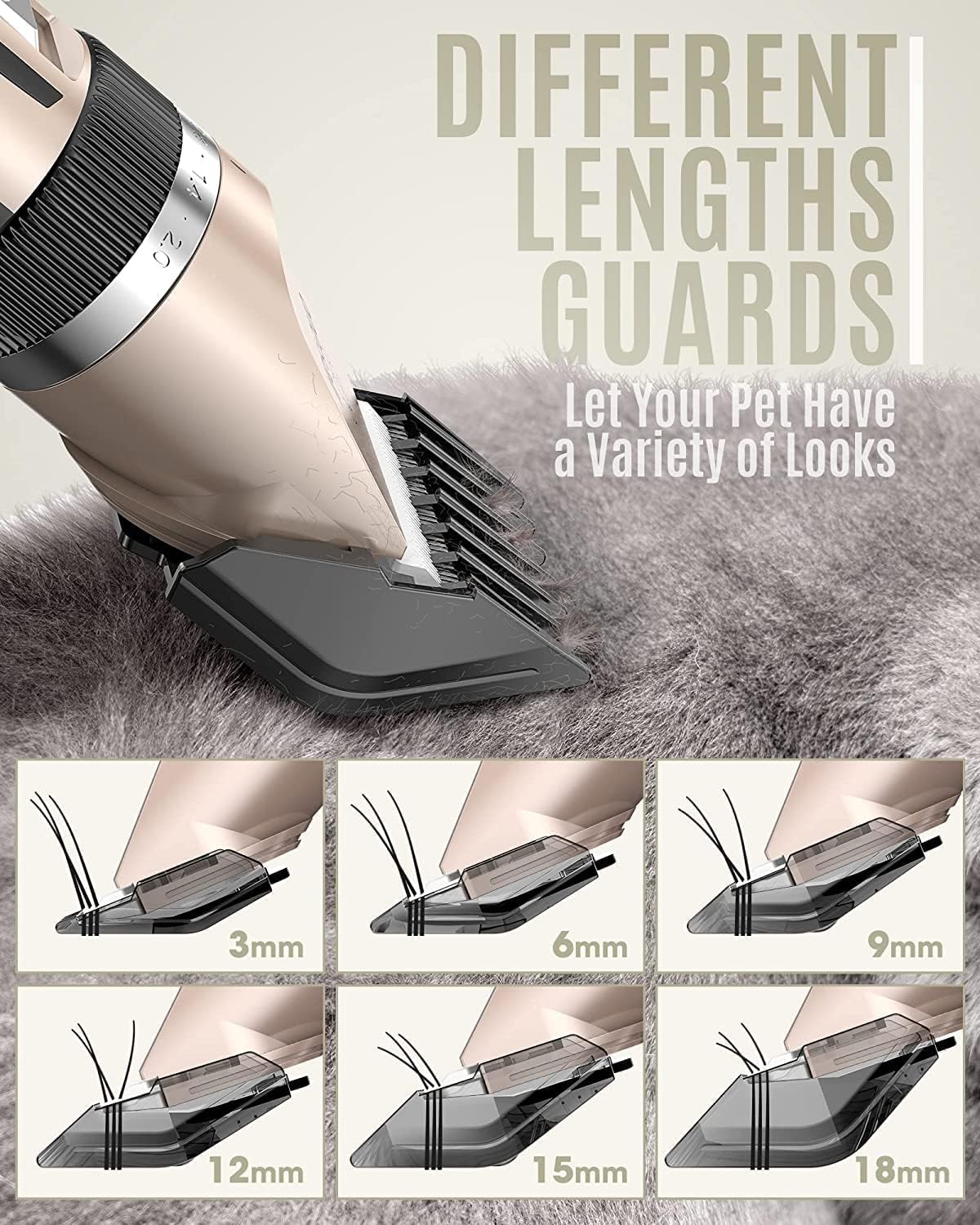 oneisall Dog Clipper Low Noise, Dog Grooming Kit with Rechargeable, Pet Shaver Cordless Electric Quiet Hair Clipper Set for Dogs Cats Pets（Gold）