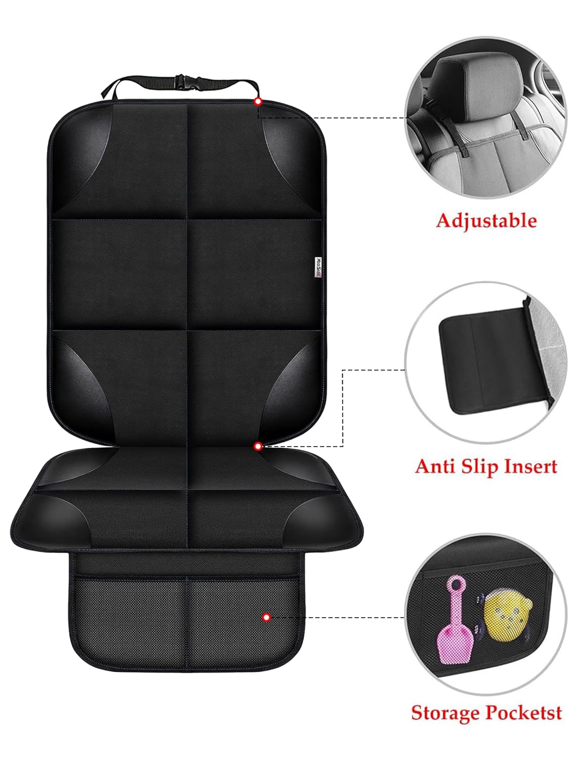 Meolsaek Car Seat Protector for Child Car Seat, Durable 600D Fabric Waterproof Car Seat Cover with Thick Pad Non-Slip Backing (No Imprints) (1 pc -Black)