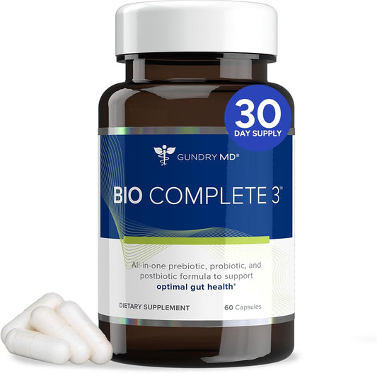 Gundry MD® Bio Complete 3, 3-in-1 Probiotics for Gut Health, Probiotic Supplements for Digestion, Supplement Supporting Bloating, Gas, Food Cravings, Energy Levels, Skin, and Focus, 30 Day Supply