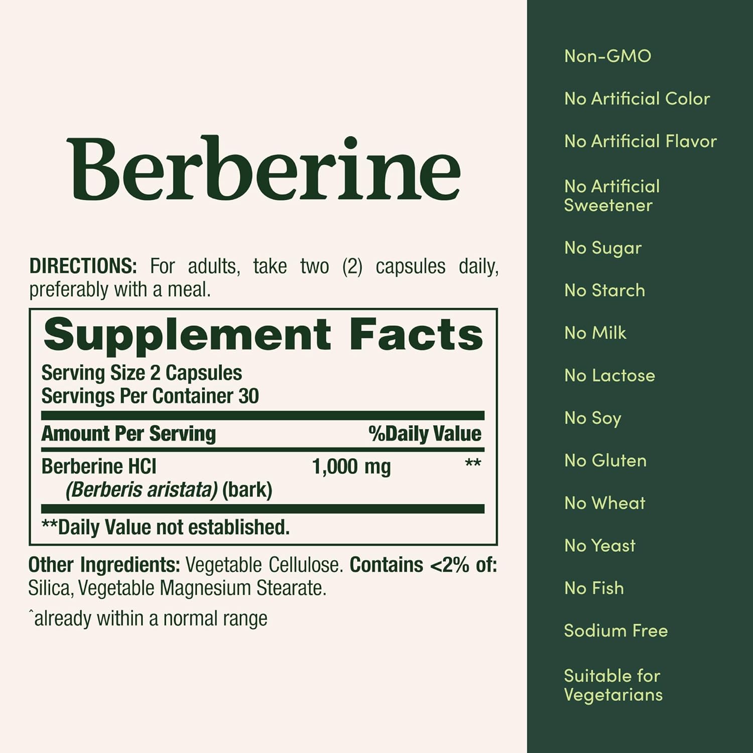 Nature’s Bounty Berberine 1000mg Capsules, Supports Heart Health, Cholesterol & Blood Sugar Levels in a Normal Range, Non-GMO Supplement, 60 Count