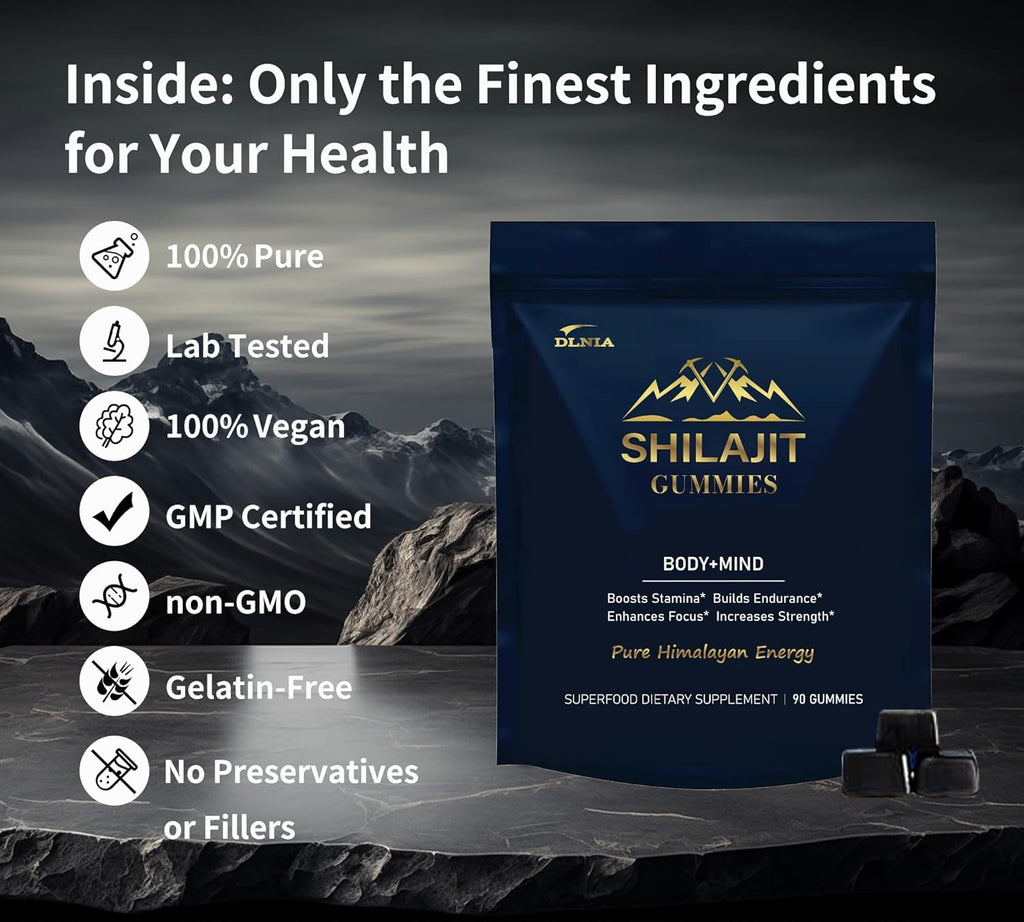 Shilajit Gummies with Ashwagandha, Seamoss, Turmeric - Organic, Zero Sugar & Vegan-Friendly Himalayan Shilajit for Men & Women - Energy, Calm Cosrtisol, Sleep, Immune Support & Overall Health