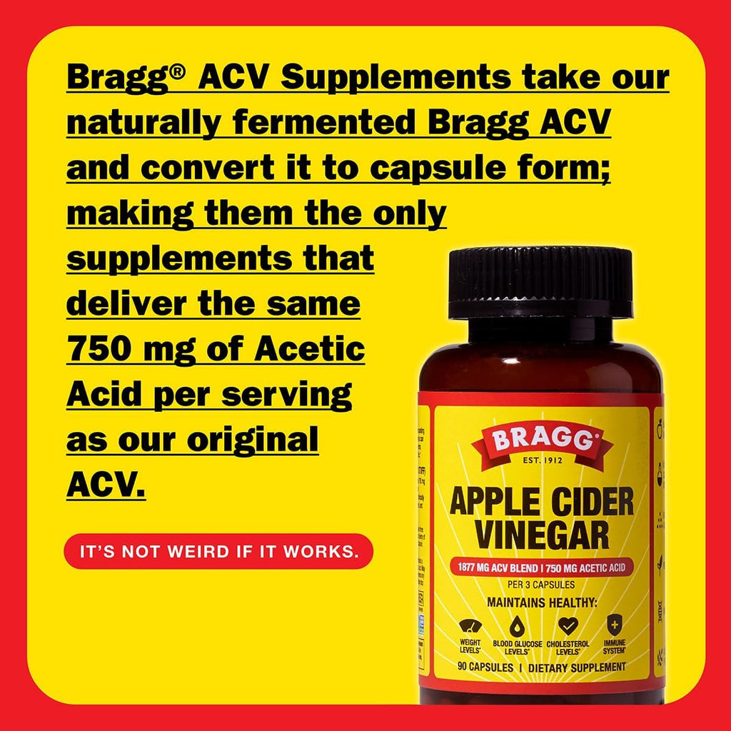 Bragg Apple Cider Vinegar Capsules with Vitamin D and Zinc - 90 Capsules - Supports The Immune System