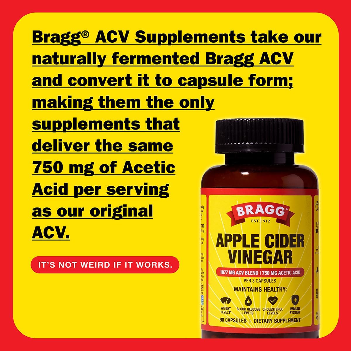 Bragg Apple Cider Vinegar Capsules with Vitamin D and Zinc - 90 Capsules - Supports The Immune System