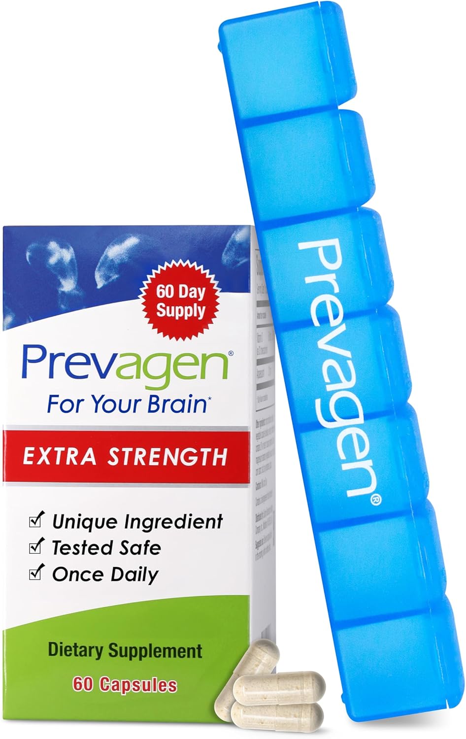 Prevagen Extra Strength - 60 Capsules | Formulated for Your Brain | 20mg of Apoaequorin Plus Vitamin D3 with 7-Day Pill Minder