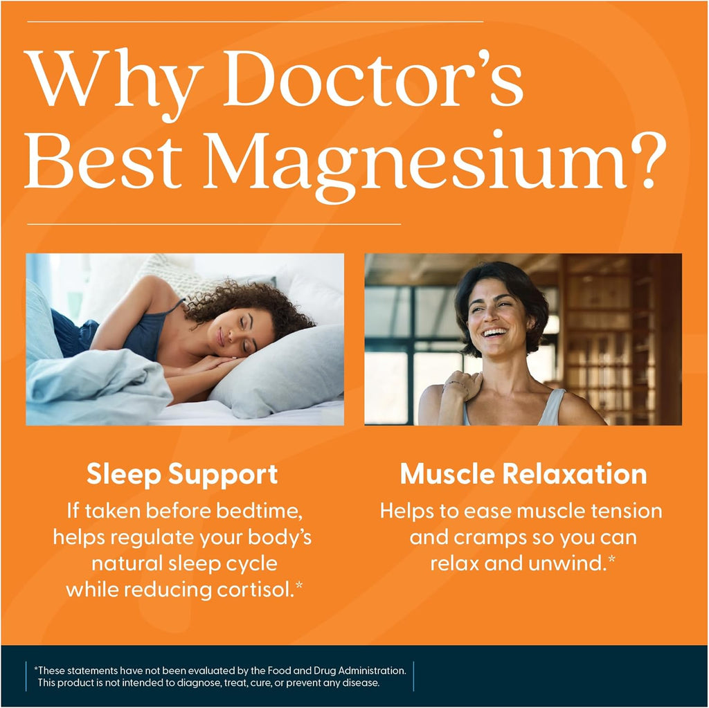 Doctor’s Best High Absorption Magnesium Glycinate Lysinate Supplement - 100% Chelated for Maximum Absorption - Magnesium for Sleep and Muscle Relaxation - 200 Mg Per Serving - 240 Tablets