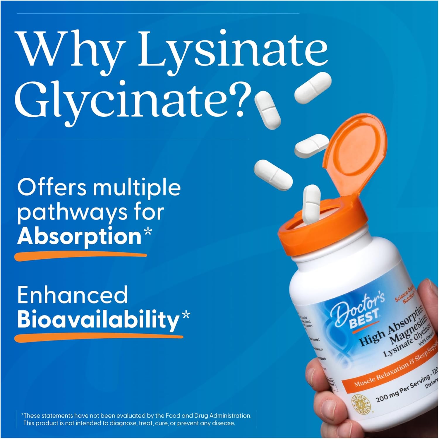 Doctor’s Best High Absorption Magnesium Glycinate Lysinate Supplement - 100% Chelated for Maximum Absorption - Magnesium for Sleep and Muscle Relaxation - 200 Mg Per Serving - 240 Tablets