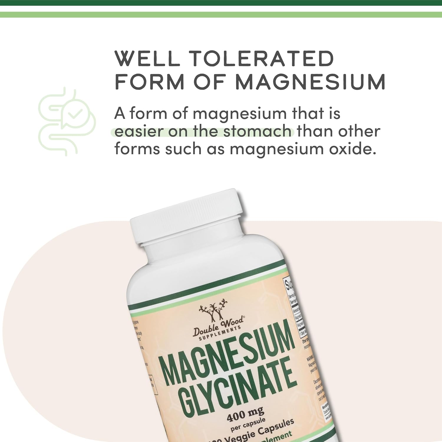 Double Wood Supplements Magnesium Glycinate 400mg | 180 Capsules | Sleep, Muscle, & Heart Support | Vegan, Third Party Tested, Gluten Free, Non-GMO