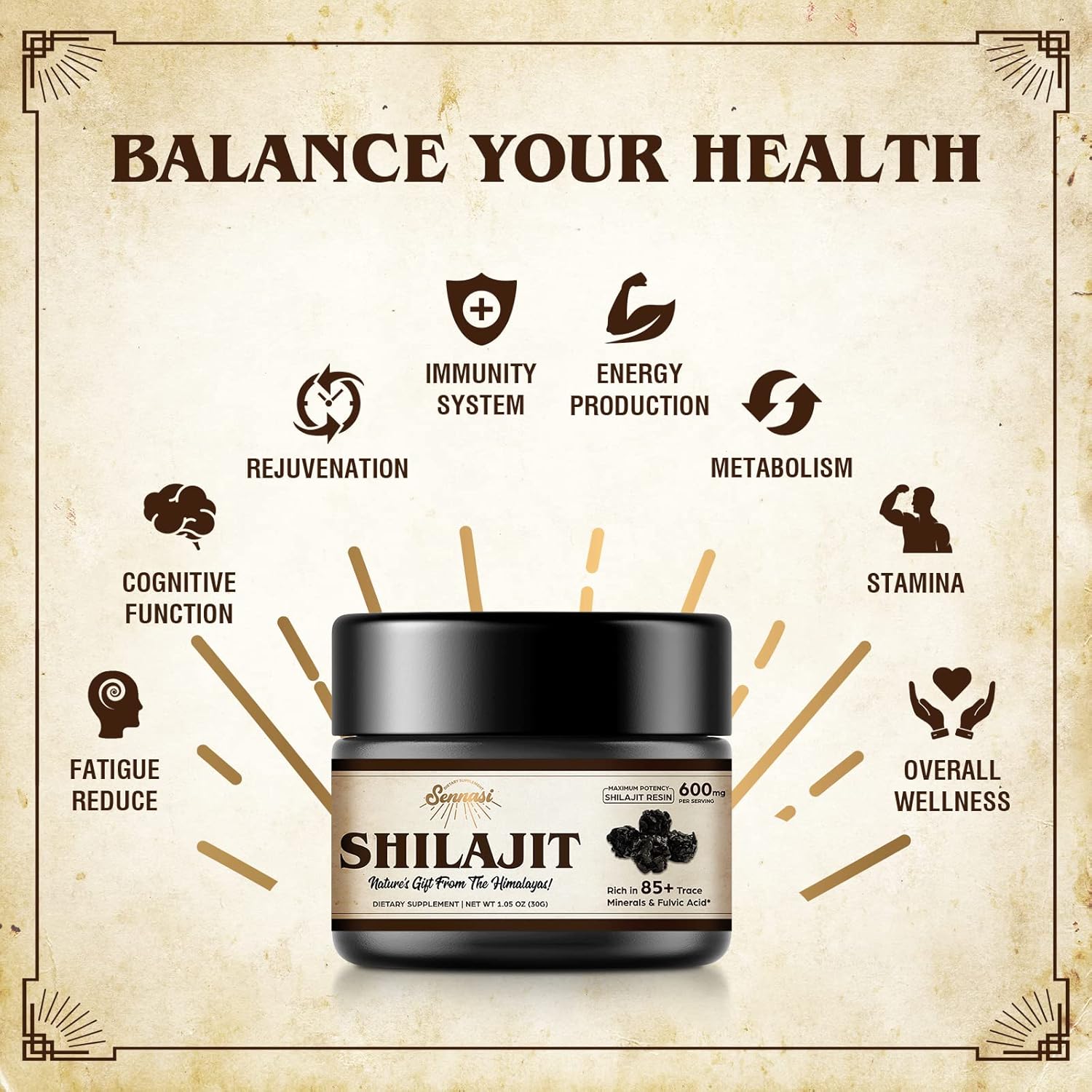 Shilajit Pure Himalayan Organic Shilajit Resin - 600mg Maximum Potency Natural Organic Shilajit Resin with 85+ Trace Minerals & Fulvic Acid for Energy, Immune Support, 30 Grams (1 Pack)