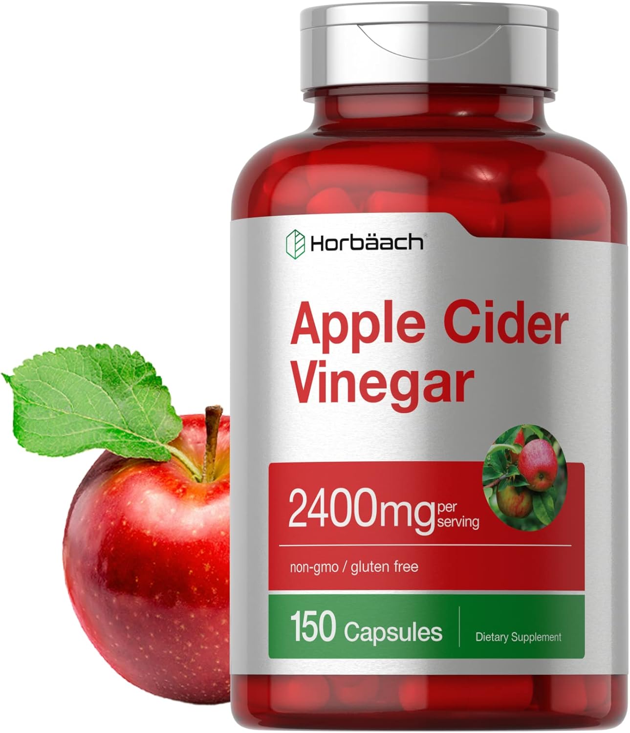 Apple Cider Vinegar Capsules 2400mg – Horbäach Extra Strength ACV Pills for Weight Loss, Detox & Bloating Relief | 150 Count | Non-GMO, Gluten Free