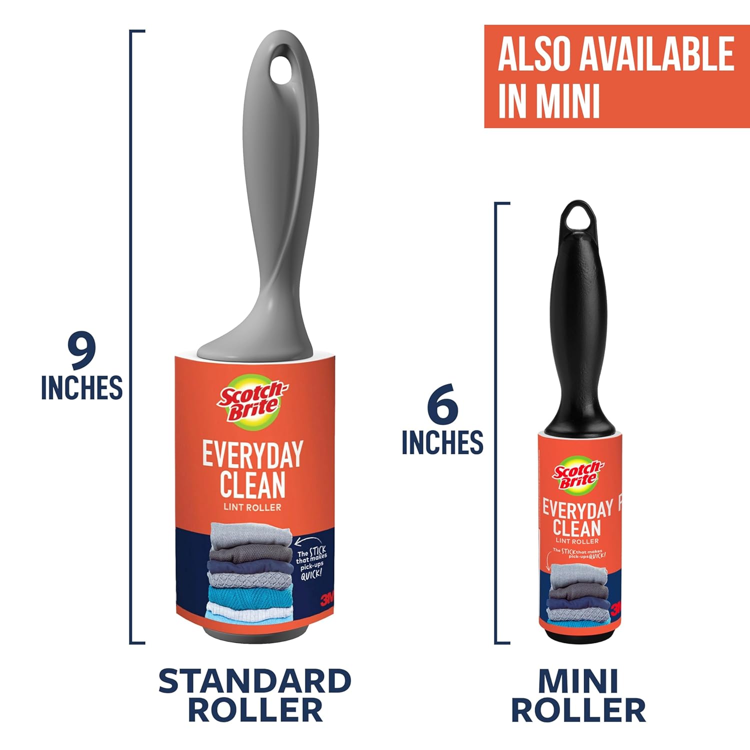 Scotch-Brite Everyday Clean Lint Roller, 3 Pack, Lint Remover for Pet Hair, Dark Clothes, Furniture, and Dusty Surfaces, Picks Up Fur & Fluff in Your Home, Car & Office, 300 Adhesive Sheets Total