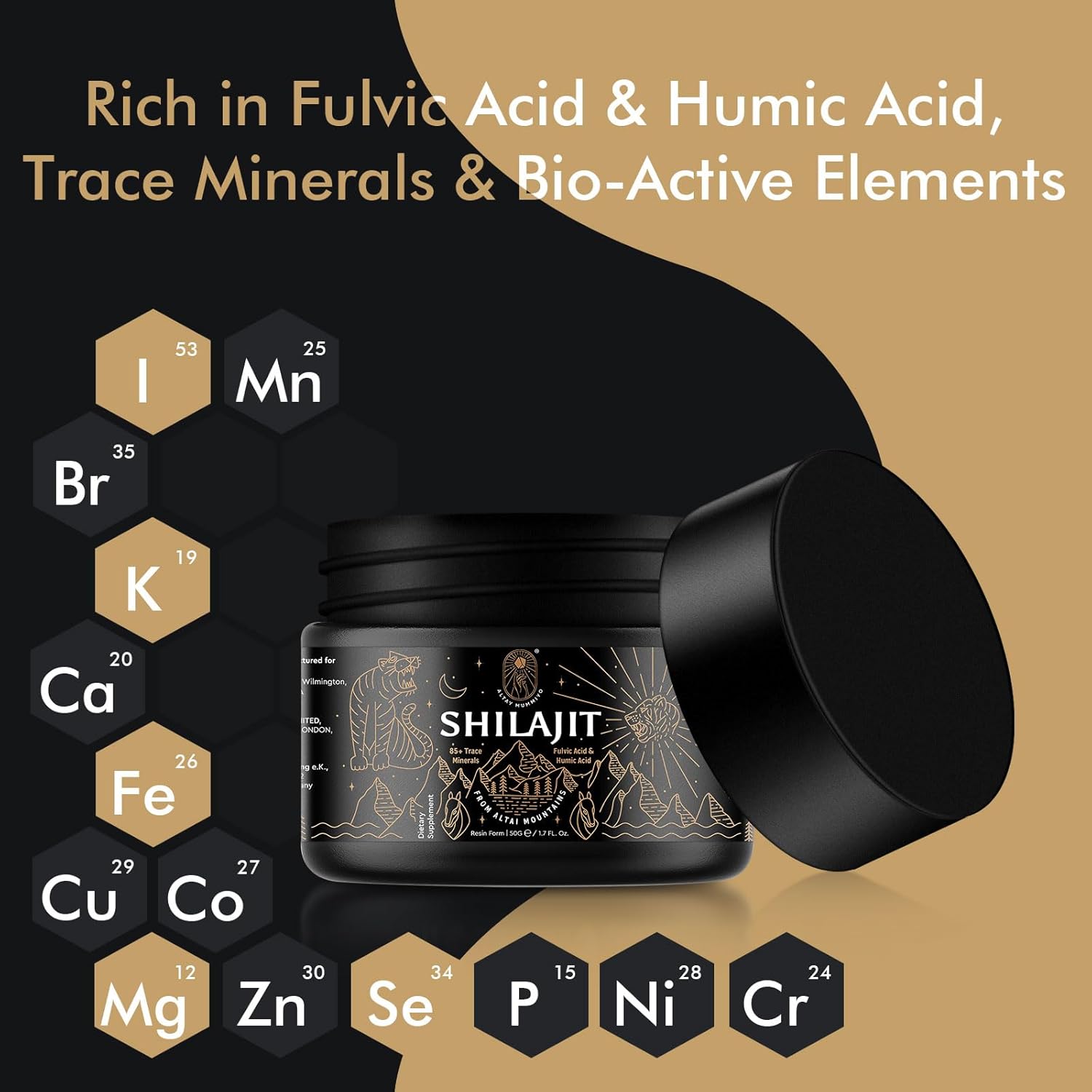 Shilajit Resin with Fulvic Acid & Trace Minerals, Original Siberian Shilajit Pure with 85+ Humic Acid Supplement Gel for Energy & Immune System - 100 Serving / 50g