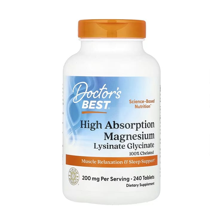 Doctor’s Best High Absorption Magnesium Glycinate Lysinate Supplement - 100% Chelated for Maximum Absorption - Magnesium for Sleep and Muscle Relaxation - 200 Mg Per Serving - 240 Tablets