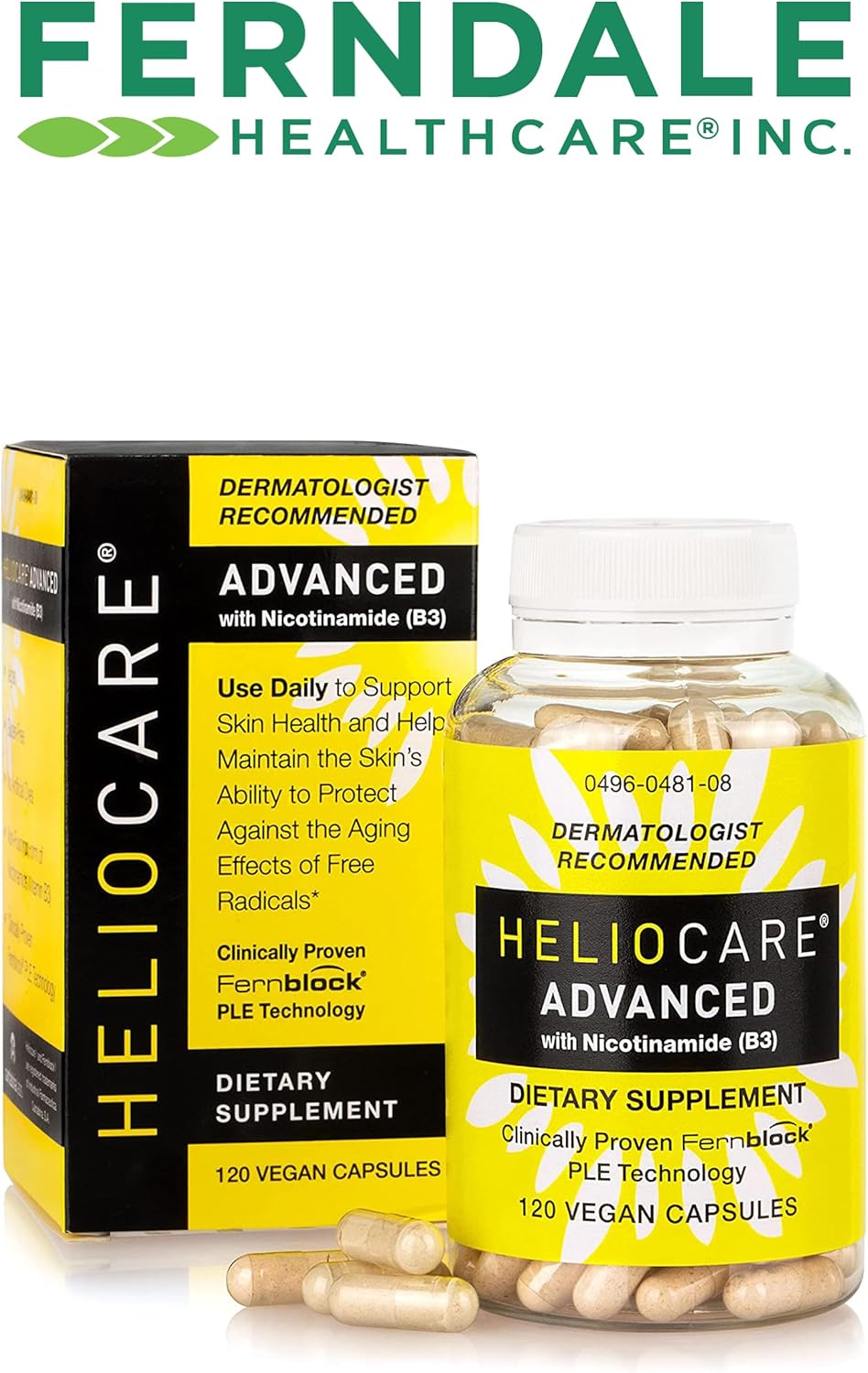 Heliocare Advanced Niacin B3 Supplement: Fernblock PLE Extract 240mg Per Serving - Supports Skin Cell Health W/Antioxidant Rich Vitamin B3 Niacin 500 mg - 120 Vegan Capsules