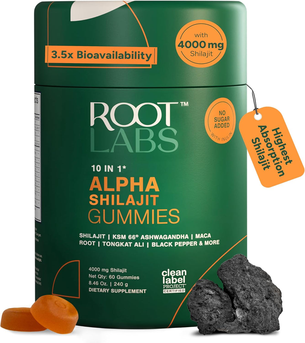 10-in-1 Alpha Shilajit Gummies | 4000 mg Pure Himalayan Shilajit, Tongkat Ali, Maca Root, 75% Fulvic Acid | ShilAbsorb Bioavailability Tech | Sugar-Free Vegan, 85+ Trace Minerals | 60 Pack