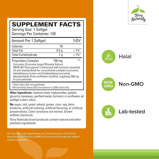Terry Naturally CuraMed 750 mg - Antioxidant Supplement for Brain & Heart Health Support - Supplement with High-Potency Curcumin Complex - Kidney, Liver & Immune Health Support - 120 Softgels