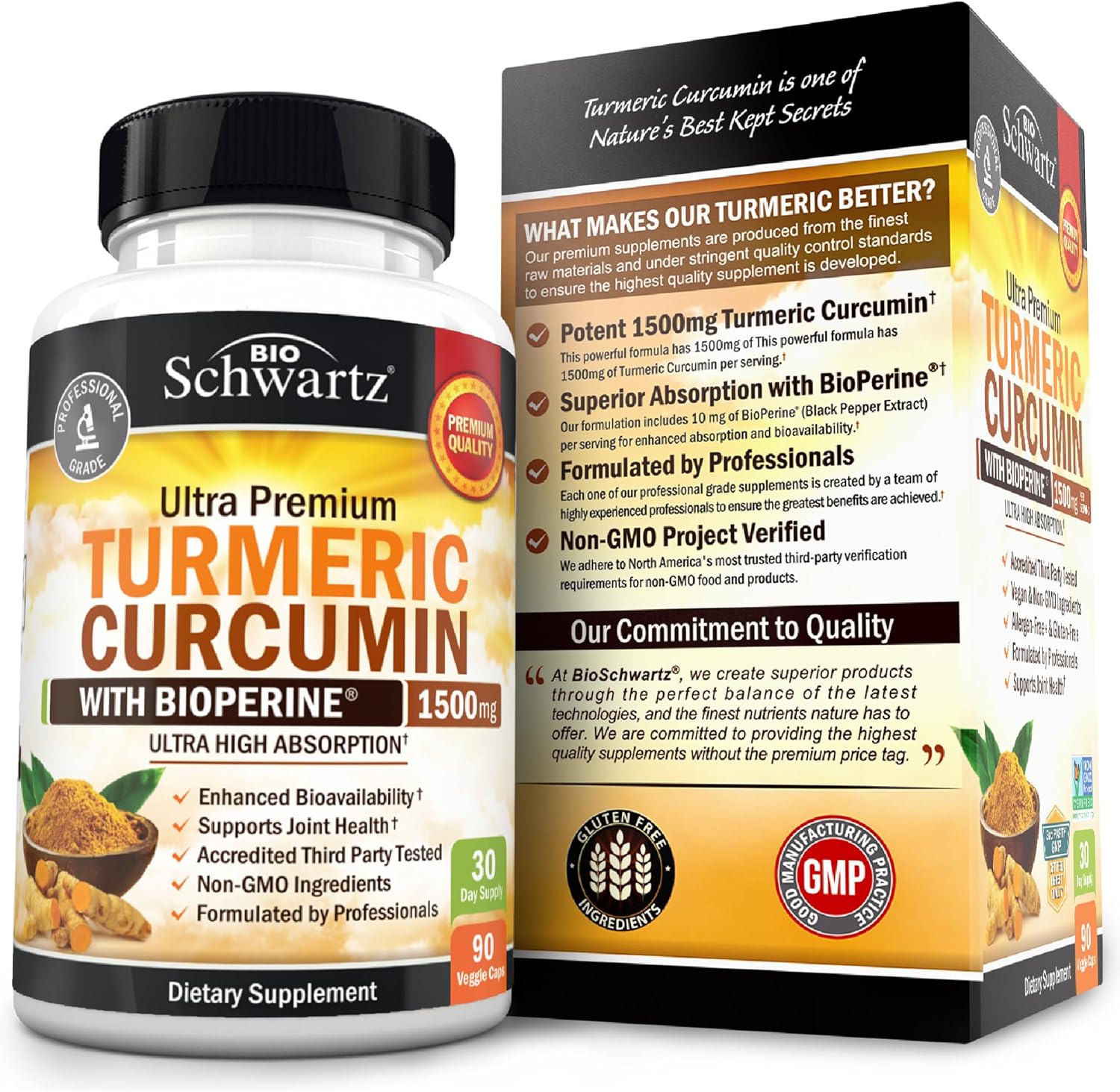 Turmeric Curcumin with Black Pepper Extract 1500mg - High Absorption Ultra Potent Turmeric Supplement with 95% Curcuminoids and BioPerine - Non GMO Tumeric Capsules for Joint Support - 90 Capsules