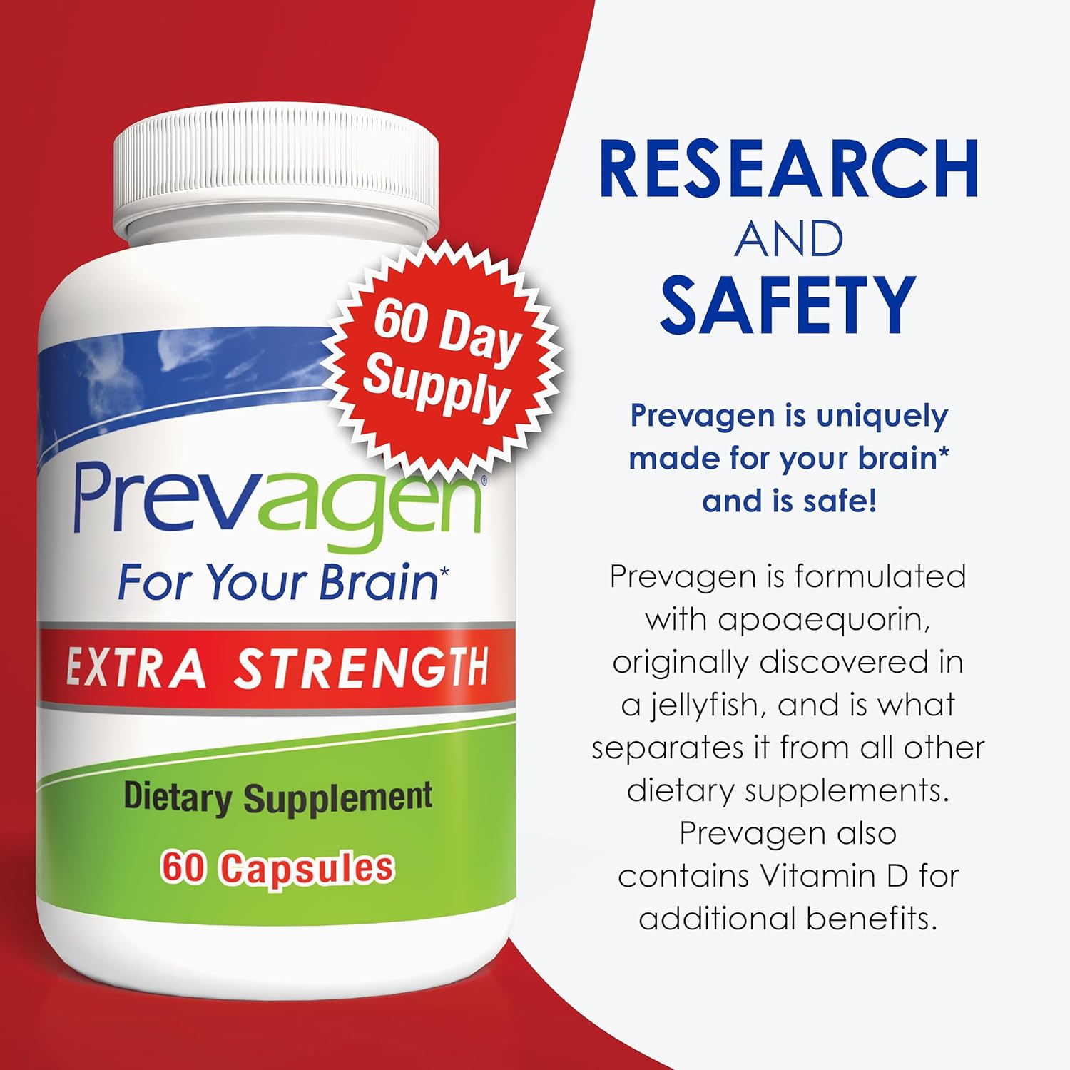 Prevagen Extra Strength - 60 Capsules | Formulated for Your Brain | 20mg of Apoaequorin Plus Vitamin D3 with 7-Day Pill Minder