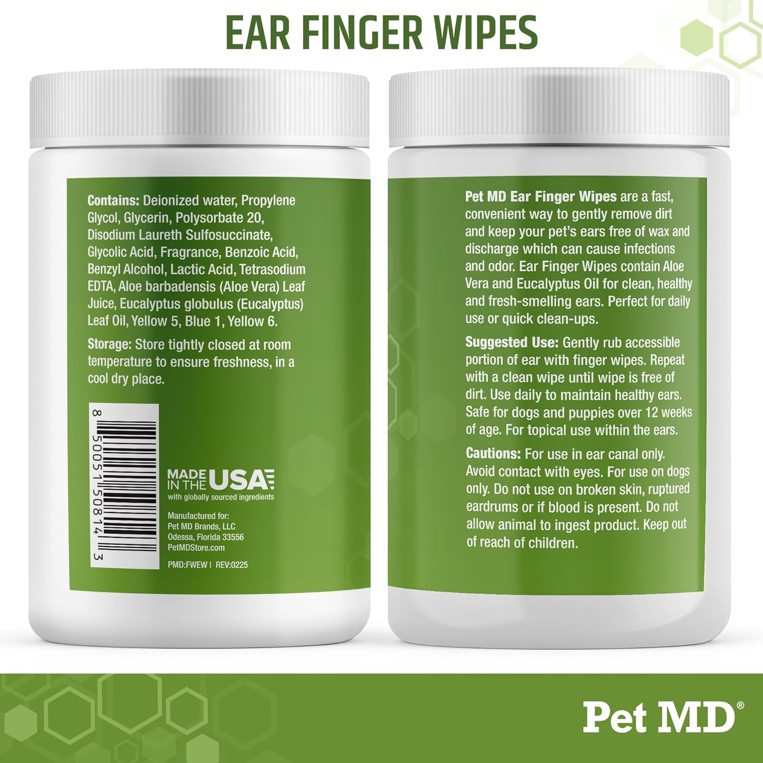 Dog Ear Cleaning Finger Wipes with Aloe Vera & Eucalyptus Oil – Veterinarian Formulated Pet Ear Wipes for Dog Ear Care – Made in USA – 50 Count