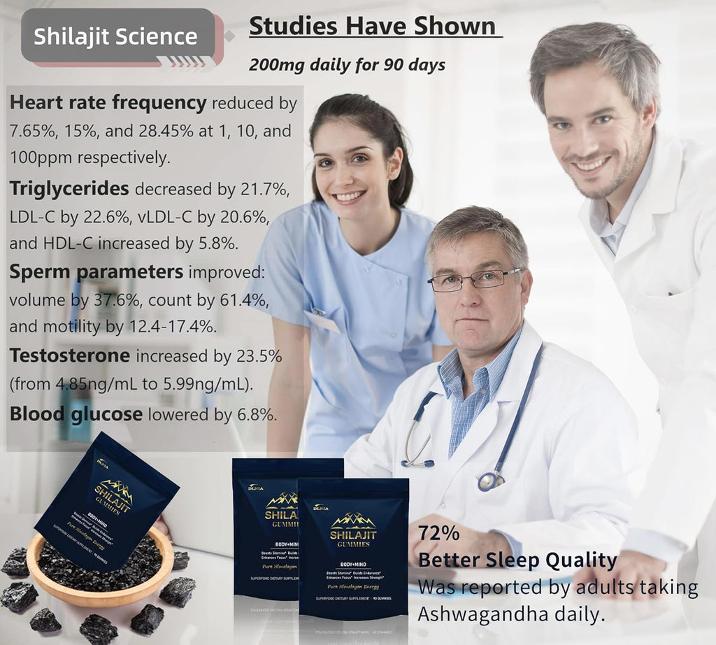 Shilajit Gummies with Ashwagandha, Seamoss, Turmeric - Organic, Zero Sugar & Vegan-Friendly Himalayan Shilajit for Men & Women - Energy, Calm Cosrtisol, Sleep, Immune Support & Overall Health