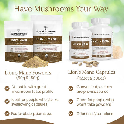 Real Mushrooms Lions Mane Supplement Capsules - Mushroom Supplement for Overall Wellness with Verified Beta Glucans – Non-GMO, Vegan Mushroom Supplements in 120 Capsules