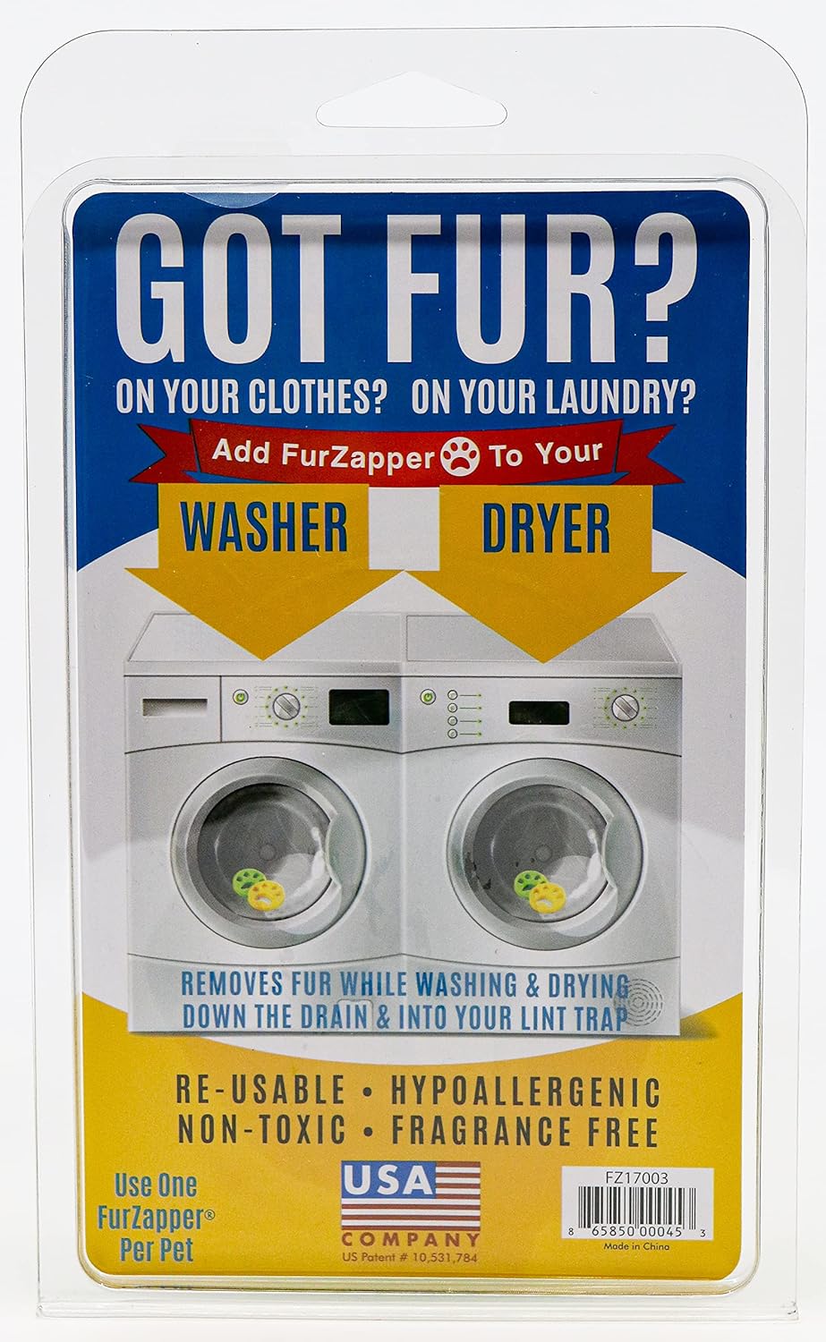 FurZapper Pet Hair Remover for Laundry, 2 Pack - Reusable Dog & Cat Hair Remover Tool As Seen on Shark Tank - Removes Pet Fur, Hair, Lint, Dander From Clothes & Laundry - Use 1 FurZapper Per Pet