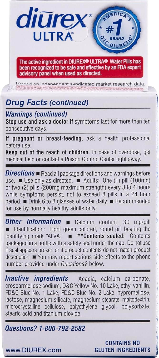 Diurex Ultra Re-Energizing Water Pills - Relieve Water Bloat - Feel Better & Less Heavy - 80 Count