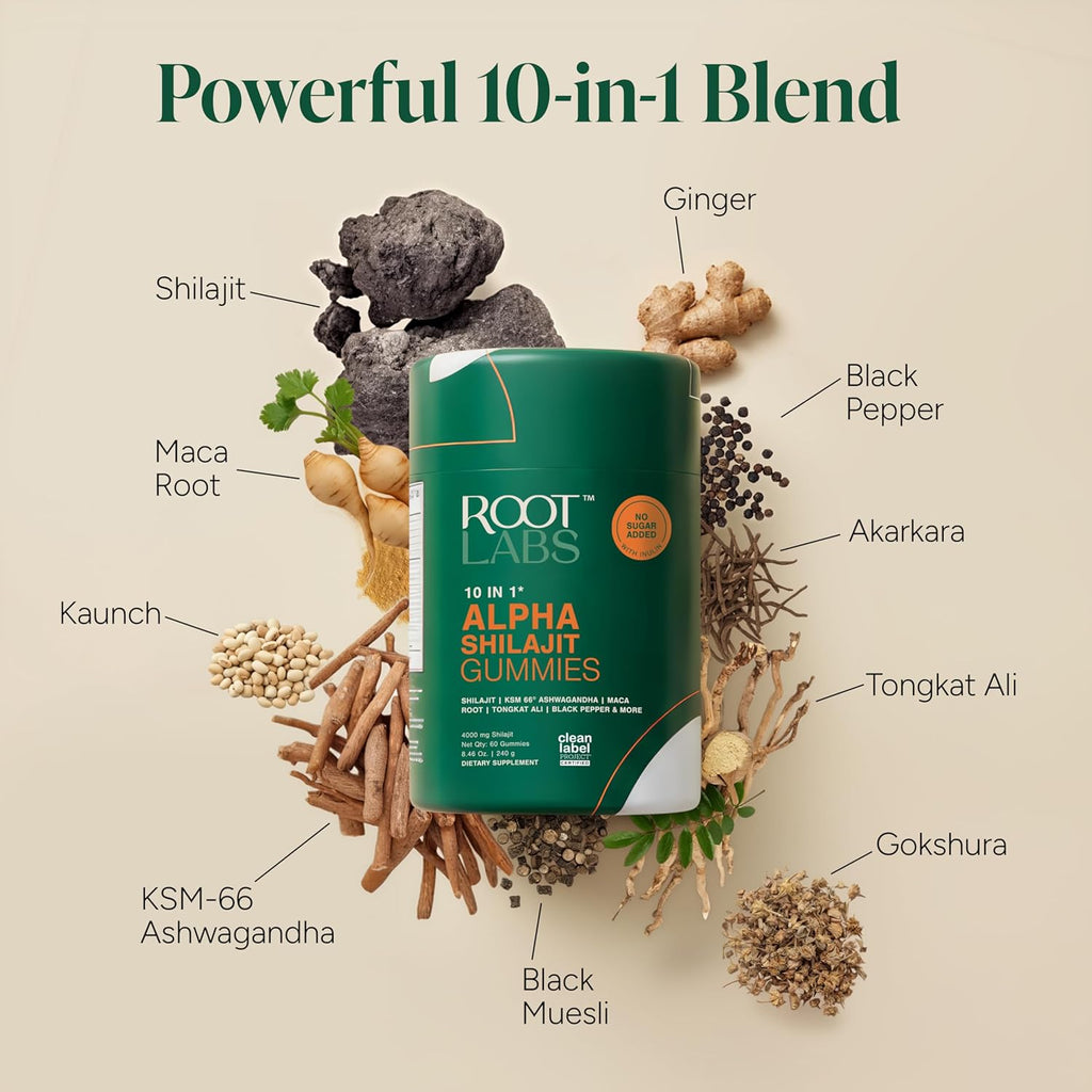 10-in-1 Alpha Shilajit Gummies | 4000 mg Pure Himalayan Shilajit, Tongkat Ali, Maca Root, 75% Fulvic Acid | ShilAbsorb Bioavailability Tech | Sugar-Free Vegan, 85+ Trace Minerals | 60 Pack