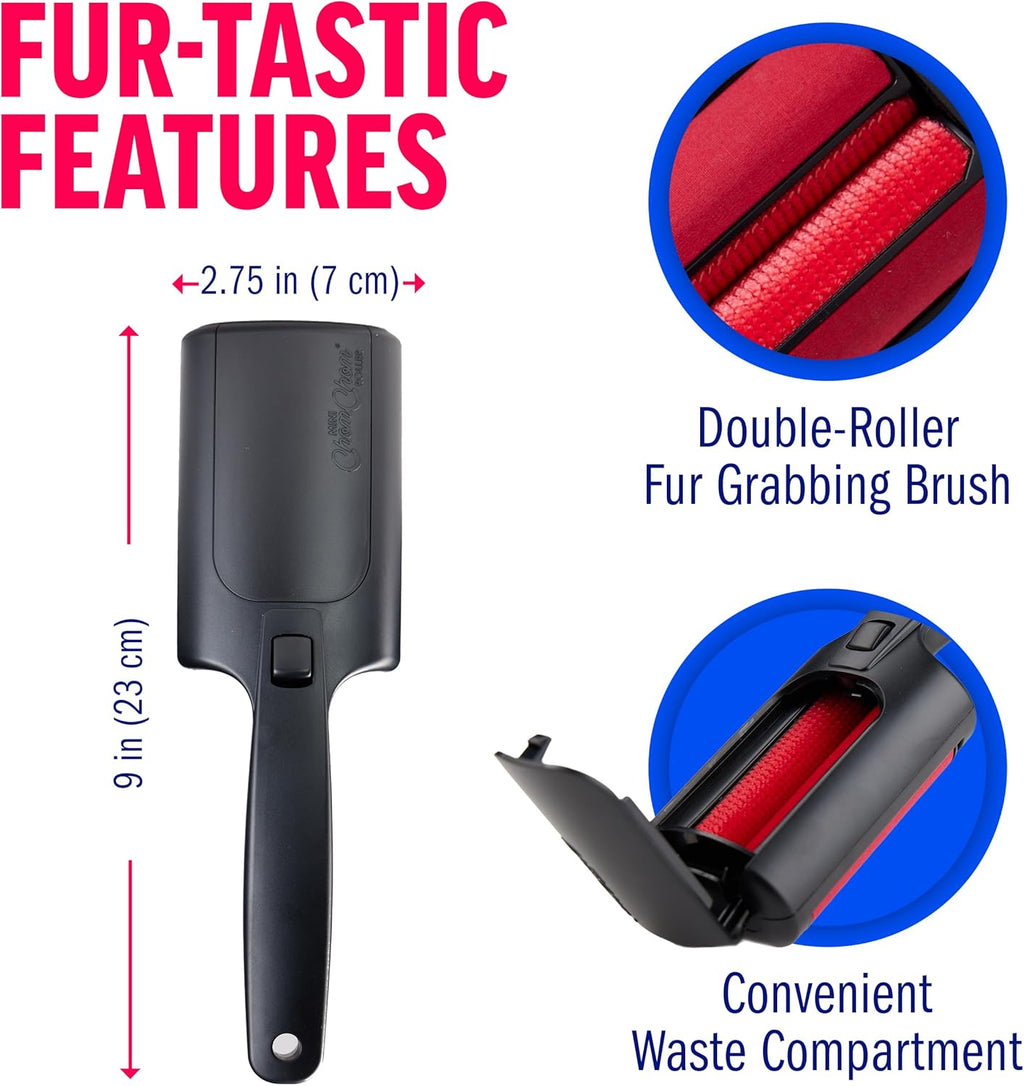 ChomChom Roller for Pet Hair - Reusable Lint Roller Pet Hair Removal Tool for Clothes, Couches, Cars and Travel - Cat Dog Hair Remover, Compact, No Sticky Refills Needed (Mini Roller)