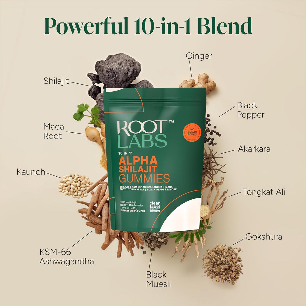 10-in-1 Alpha Shilajit Gummies | 4000 mg Pure Himalayan Shilajit, Tongkat Ali, Maca Root, 75% Fulvic Acid | ShilAbsorb Bioavailability Tech | Sugar-Free Vegan, 85+ Trace Minerals | 120 Pack